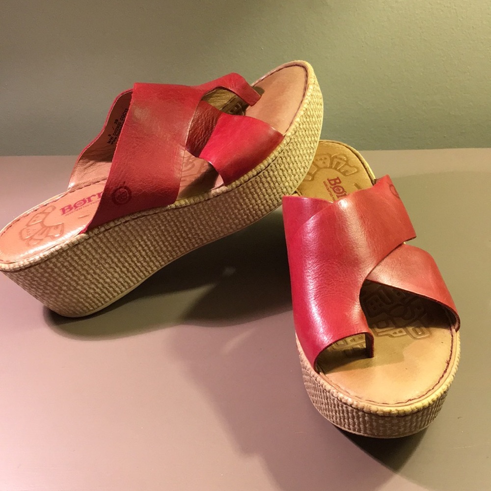 Red Leather Wedge Sandals